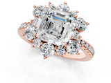 Rose gold Asscher Cut Diamond Floral Halo Pave Band with Prong Setting_24