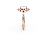 Rose gold Asscher Cut Diamond Floral Halo Pave Band with Prong Setting_25