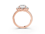 Rose gold Asscher Cut Diamond Floral Halo Pave Band with Prong Setting_26