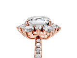 Rose gold Asscher Cut Diamond Floral Halo Pave Band with Prong Setting_28