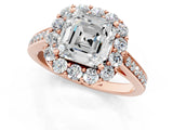Rose gold Asscher Cut Diamond Floral Halo Ring with Pavé Band and Prong Setting_4