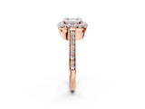 Rose gold Asscher Cut Diamond Floral Halo Ring with Pavé Band and Prong Setting_5