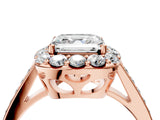 Rose gold Asscher Cut Diamond Floral Halo Ring with Pavé Band and Prong Setting_7