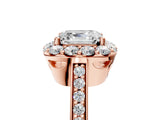 Rose gold Asscher Cut Diamond Floral Halo Ring with Pavé Band and Prong Setting_8
