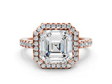 Rose gold Asscher Cut Diamond Halo Engagement Ring with Pavé Band and Prong Setting_27