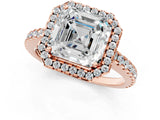 Rose gold Asscher Cut Diamond Halo Engagement Ring with Pavé Band and Prong Setting_28