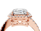Rose gold Asscher Cut Diamond Halo Engagement Ring with Pavé Band and Prong Setting_31