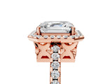 Rose gold Asscher Cut Diamond Halo Engagement Ring with Pavé Band and Prong Setting_32