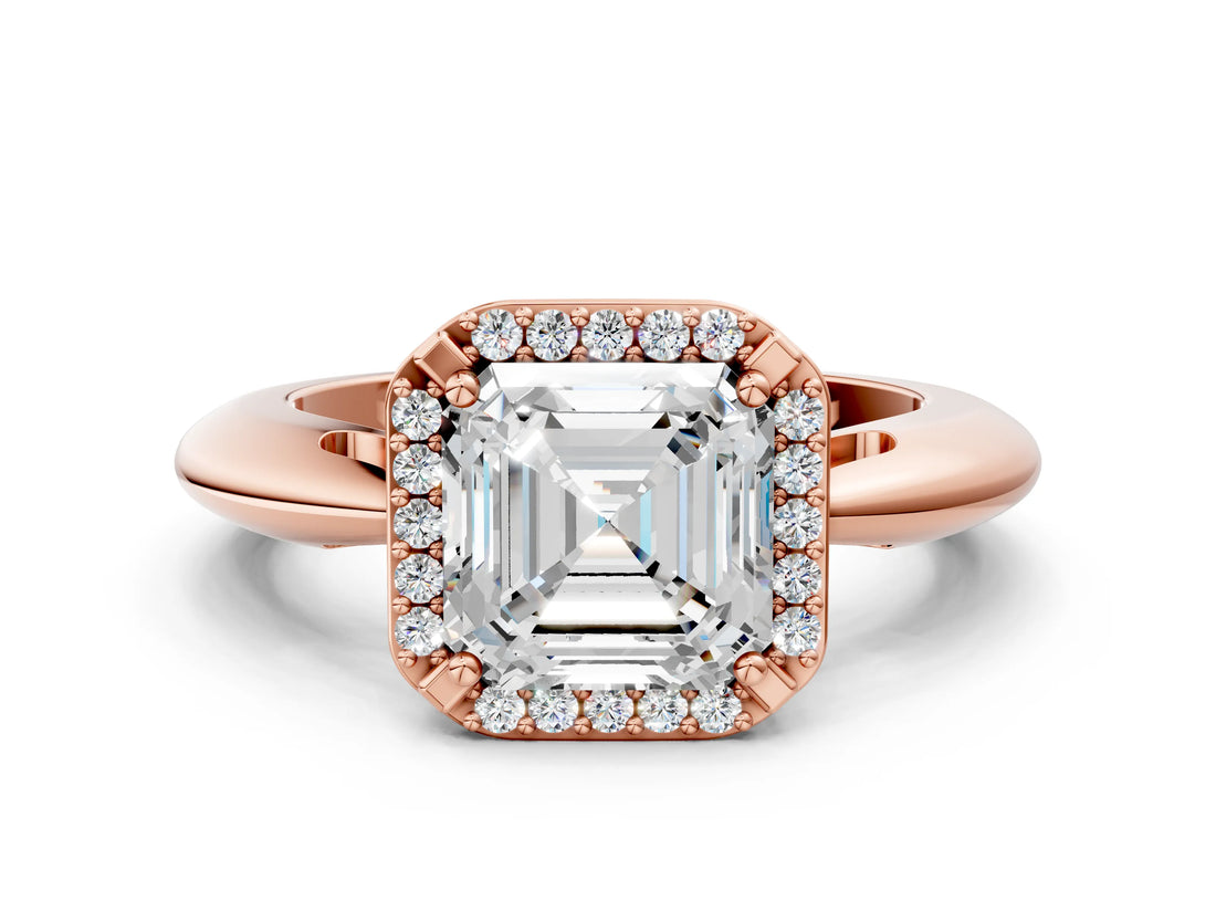 Rose gold Asscher Cut Diamond Halo Engagement Ring with Split Shank and Four-Prong Setting_52