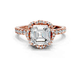 Rose gold Asscher Cut Diamond Halo Pave Band with Four-Prong Setting_15