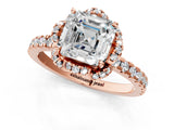Rose gold Asscher Cut Diamond Halo Pave Band with Four-Prong Setting_16