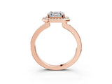 Rose gold Asscher Cut Diamond Halo Ring with Bezel Frame and Pavé Band_10
