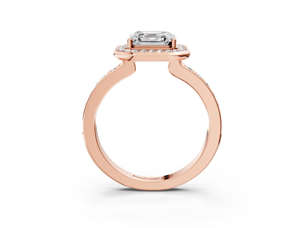 Rose Gold Asscher Cut Pave Bezel-Rim Halo Engagement Ring Setting