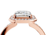 Rose gold Asscher Cut Diamond Halo Ring with Bezel Frame and Pavé Band_11
