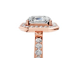 Rose gold Asscher Cut Diamond Halo Ring with Bezel Frame and Pavé Band_12