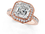 Rose gold Asscher Cut Diamond Halo Ring with Bezel Frame and Pavé Band_8