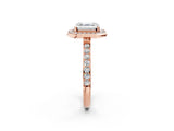 Rose gold Asscher Cut Diamond Halo Ring with Bezel Frame and Pavé Band_9