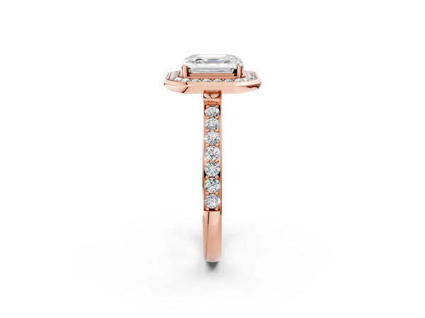 Rose Gold Asscher Cut Pave Bezel-Rim Halo Engagement Ring Setting