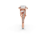 Rose gold Asscher Cut Diamond Halo Ring with Milgrain Pavé Band and Four-Prong Setting_152