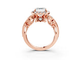 Rose gold Asscher Cut Diamond Halo Ring with Milgrain Pavé Band and Four-Prong Setting_153