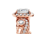 Rose gold Asscher Cut Diamond Halo Ring with Milgrain Pavé Band and Four-Prong Setting_155