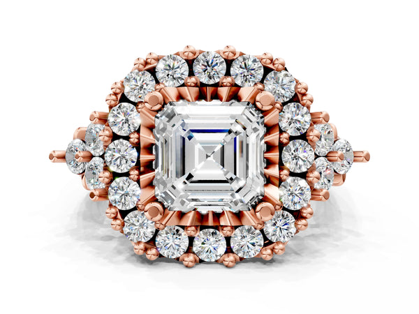Rose Gold Asscher Cut Halo Crossover Pave Engagement Ring Setting