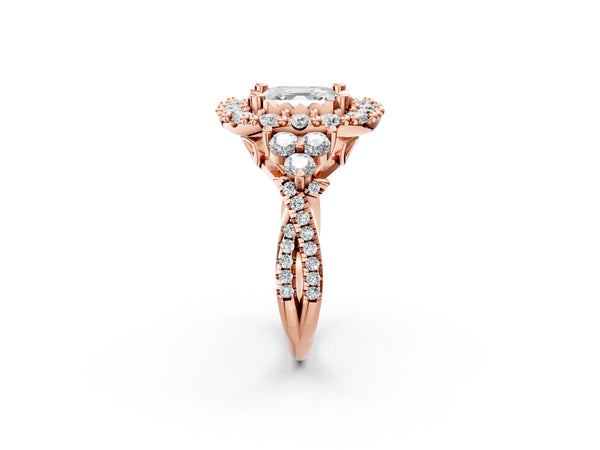 Rose Gold Asscher Cut Halo Crossover Pave Engagement Ring Setting