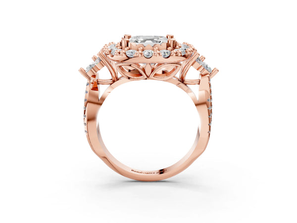 Rose Gold Asscher Cut Halo Crossover Pave Engagement Ring Setting