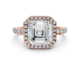 Rose gold Asscher Cut Diamond Halo Ring with Pavé Band and Four-Prong Setting_3