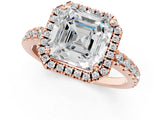 Rose gold Asscher Cut Diamond Halo Ring with Pavé Band and Four-Prong Setting_4