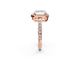 Rose gold Asscher Cut Diamond Halo Ring with Pavé Band and Four-Prong Setting_5