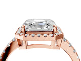 Rose gold Asscher Cut Diamond Halo Ring with Pavé Band and Four-Prong Setting_7