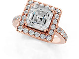 Rose gold Asscher Cut Diamond Halo Ring with Pavé Band and Prong Setting_4