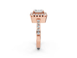 Rose gold Asscher Cut Diamond Halo Ring with Pavé Band and Prong Setting_5