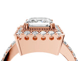Rose gold Asscher Cut Diamond Halo Ring with Pavé Band and Prong Setting_7
