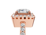 Rose gold Asscher Cut Diamond Halo Ring with Pavé Band and Prong Setting_8