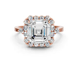 Rose gold Asscher Cut Diamond Halo Ring with Pear Side Stones and Prong Setting_40