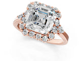Rose gold Asscher Cut Diamond Halo Ring with Pear Side Stones and Prong Setting_41