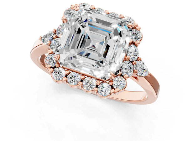 Rose Gold Asscher Cut Halo Engagement Ring Setting with Pear Accents