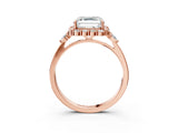 Rose gold Asscher Cut Diamond Halo Ring with Pear Side Stones and Prong Setting_43