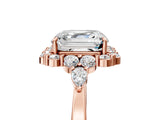 Rose gold Asscher Cut Diamond Halo Ring with Pear Side Stones and Prong Setting_45