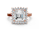 Rose gold Asscher Cut Diamond Halo Ring with Round Brilliant Halo and Solitaire Band_57