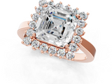 Rose gold Asscher Cut Diamond Halo Ring with Round Brilliant Halo and Solitaire Band_58