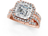 Rose gold Asscher Cut Diamond Halo Ring with Round Split Shank and Prong Setting_61
