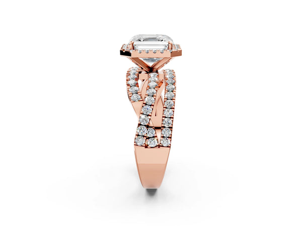 Rose Gold Asscher Cut Halo Engagement Ring Setting with Twisted Pave Split Shank