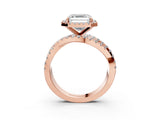 Rose gold Asscher Cut Diamond Halo Ring with Round Split Shank and Prong Setting_63