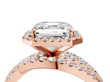 Rose gold Asscher Cut Diamond Halo Ring with Round Split Shank and Prong Setting_64
