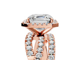 Rose gold Asscher Cut Diamond Halo Ring with Round Split Shank and Prong Setting_65