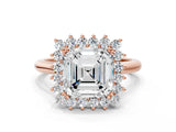 Rose gold Asscher Cut Diamond Halo Ring with Solitaire Band and Prong Setting_72