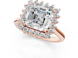 Rose gold Asscher Cut Diamond Halo Ring with Solitaire Band and Prong Setting_73
